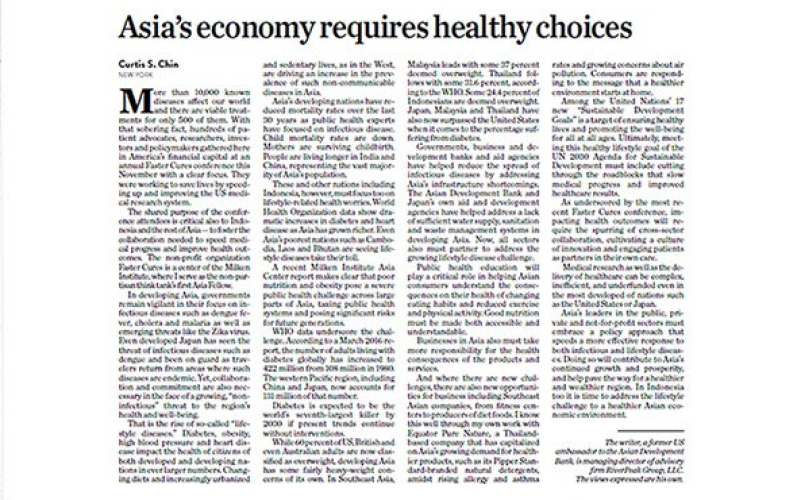 หนังสือพิมพ์ The Jakarta Post  วันที่ 10 ธันวาคม 2016 หัวข้อ Asia Economy Requires Healthy Choice